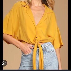 Lulu's Yellow Button-Down Tie Front Shirt